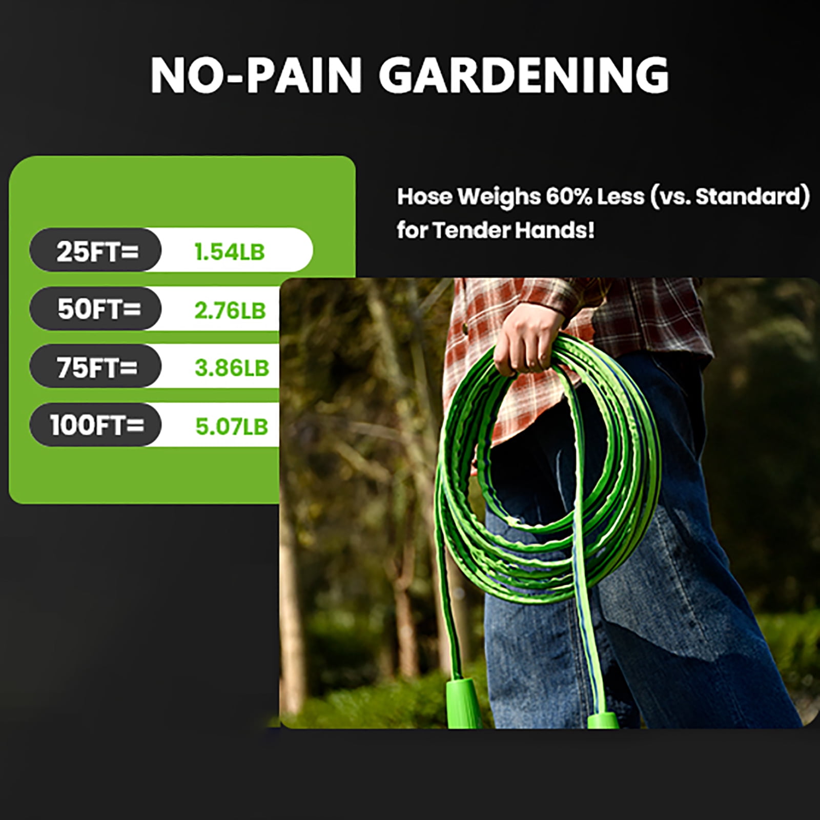 RainPoint 25FT Garden Hose with Hose Nozzle, 60% Lighter TPE Anti-Kink Water Hose Anti-Kink Flexible Hose,3/4" Fittings