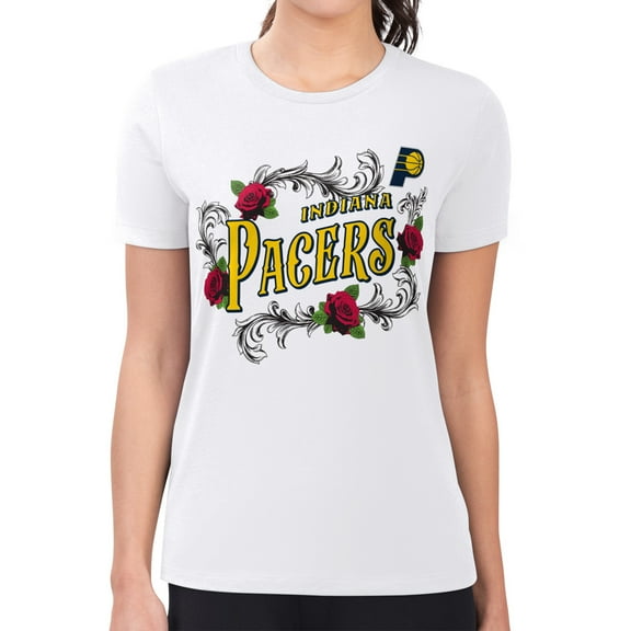 Women's G-III 4Her by Carl Banks White Indiana Pacers Super-Slim Fit Lightweight Roses Crew Neck T-Shirt