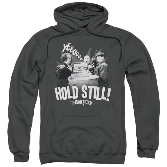 Three Stooges Hold Still Adult Pullover Hoodie Sweatshirt Charcoal