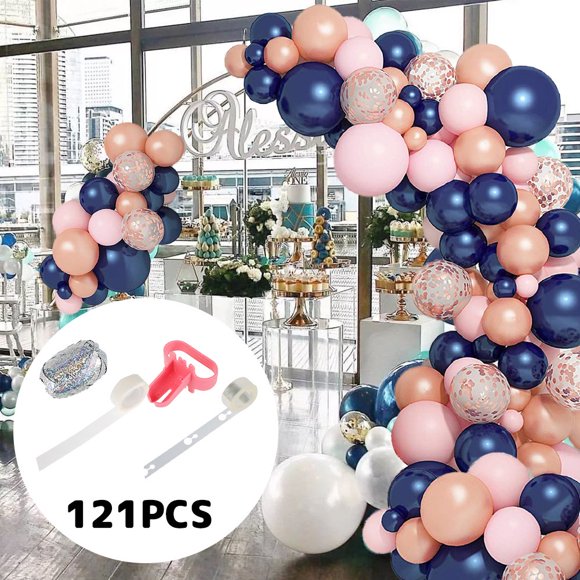 121 PCS Gender Reveal Party Supplies Rose Gold Navy Blue and Pink Latex Confetti Pearlescent Balloons Garland Arch Kit for Birthday Party Baby Shower Decorations