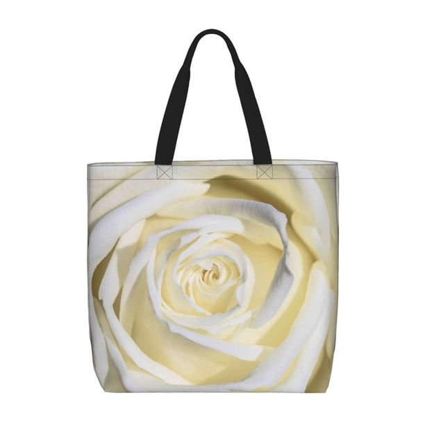 Balery White Rose Bolsa de Mano para Mujeres con Cremallera, Bolsa de Gimnasio con Compartimentos, Bolsa para Laptop, Bolsa para Trabajo