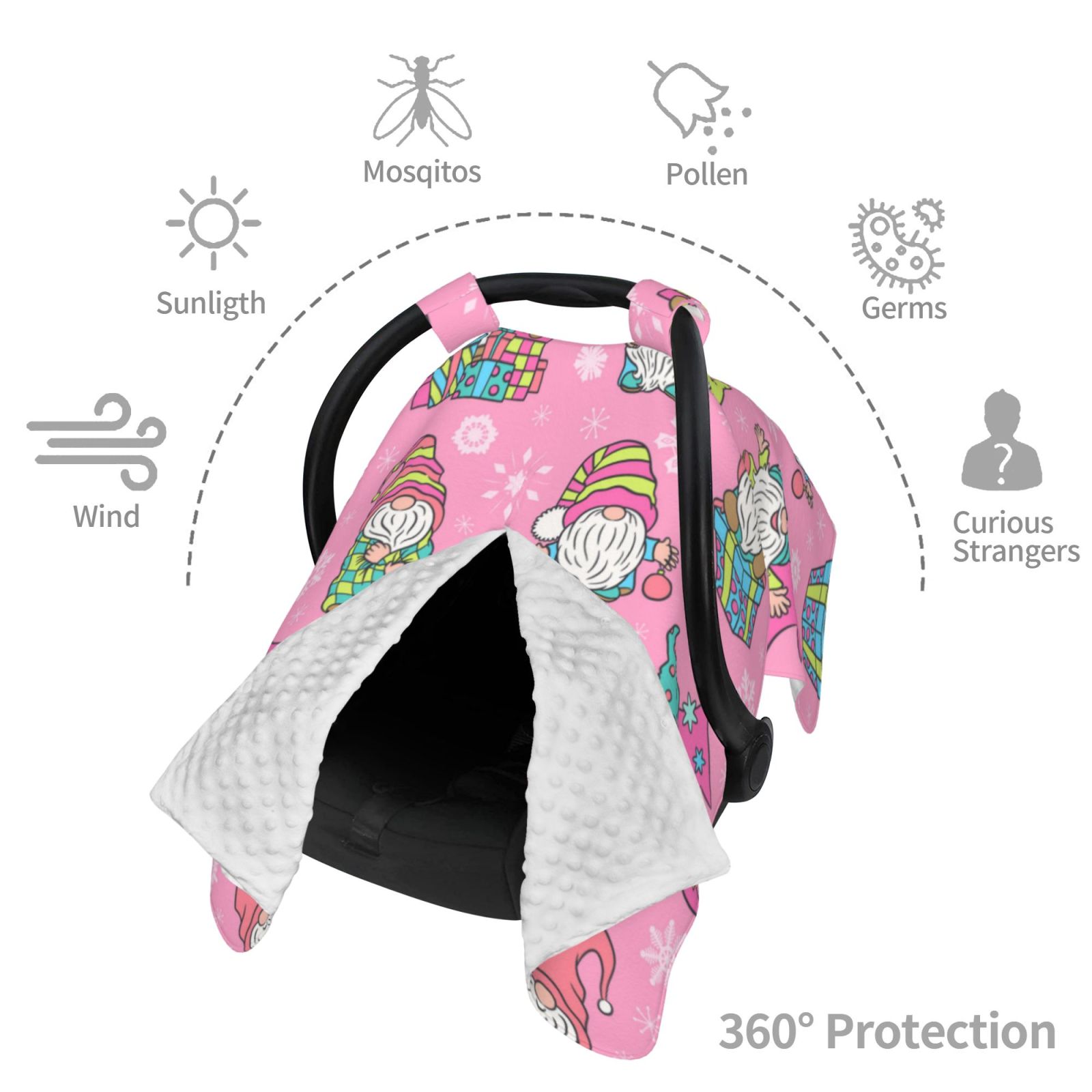 Car Seat Cover Baby - pink Holiday Joy Breathable Infant Car Seat Cover for Baby Carseat, Lightweight Comfort Baby Essentials Must Haves Newborn Stuff for Girl Boy