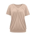 thumbnail image 4 of Fnooota Women's V Neck T-shirts, Pleated Front Short Sleeve Fitted Hem Casual Summer Tops Beige Size S-3XL, 4 of 4