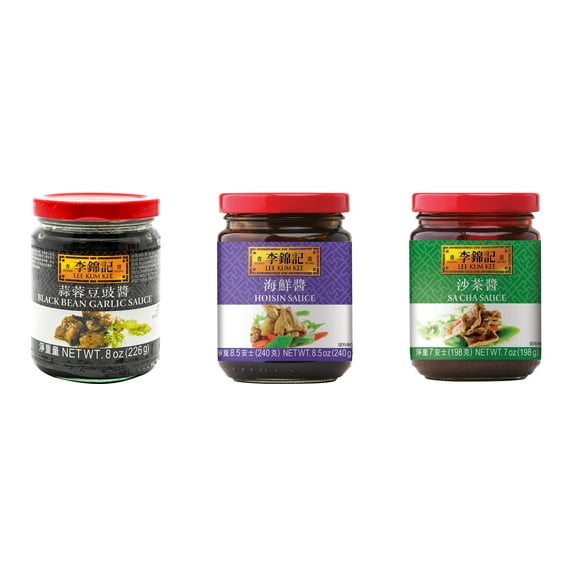 NineChef Brand Spoon Plus 3 Pack Lee Kum Kee Cooking Sauce, 3 Flavors(Black Bean Garlic Sauce,Hoisin Sauce,Sa Cha Sauce)