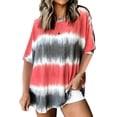 thumbnail image 1 of Bellella T-shirt Femme Tie Dye T-shirt Manches Courtes Hauts d'Été Décontracté Col Rond Pull Quotidien Tee Rouge 3TG, 1 of 2