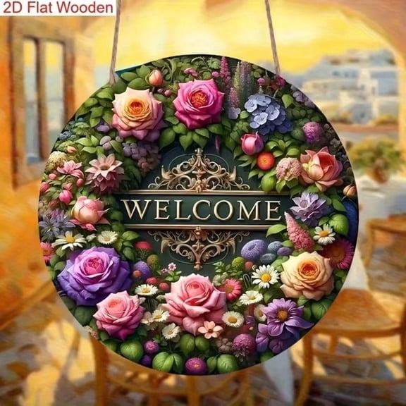 HELLOYOUNG Rustic Farmhouse Wall Decor Gold Flowers Metal Tin Sign for Outdoor Garden Patio Welcome