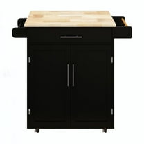 Black Wood 38.18 in. Kitchen Island with Adjustable Shelves and Towel Rack