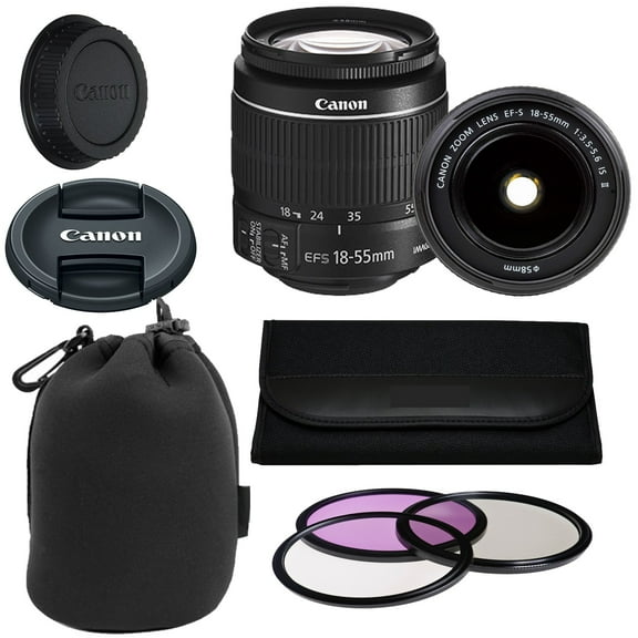 Canon EF-S 18-55mm F/3.5-5.6 IS II Lens White Box   3pc Filter Kit   Lens Pouch (International Version)