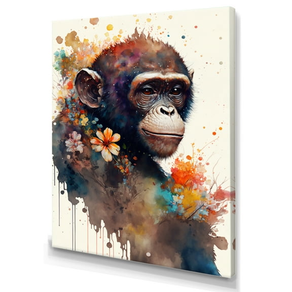 Designart Cute Monkey Floral Art I Canvas Wall Art