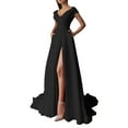 thumbnail image 1 of B91xZ Summer Maxi Dress Ruffle Cap Sleeve V Neck Swing A Line Cocktail Party Dresses,Black S, 1 of 5