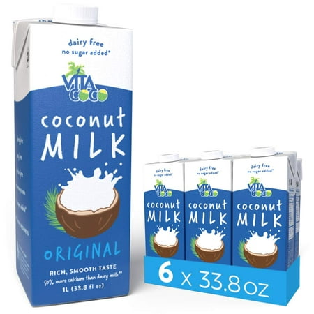 (Pack of 6) Vita Coco Coconut Milk, Unsweetened Original - Plant Based, Dairy Free Milk Alternative - Gluten Free, Soy Free, and So Delicious - Perfect for Cereal, Coffee, Smoothies - 33.8 fl