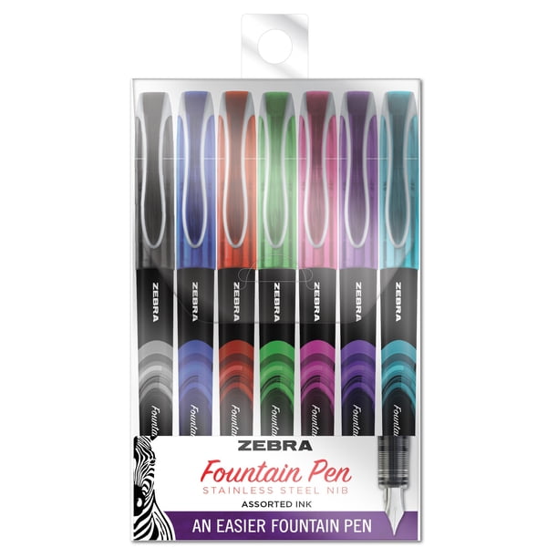 Zebra Fountain Pen, Fine Point, 0.6mm, Assorted Colors, Non-Toxic Ink