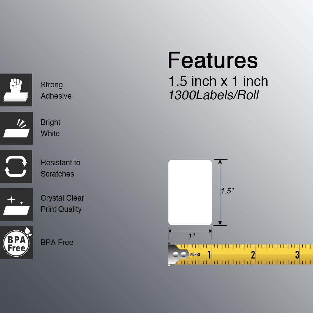 1.5" x 1" (38 mm x 25 mm) All Purpose & Address Labels Compatible with Zebra & Rollo Label Printer,Premium Adhesive & Perforated [10 Rolls, 13000 Labels]