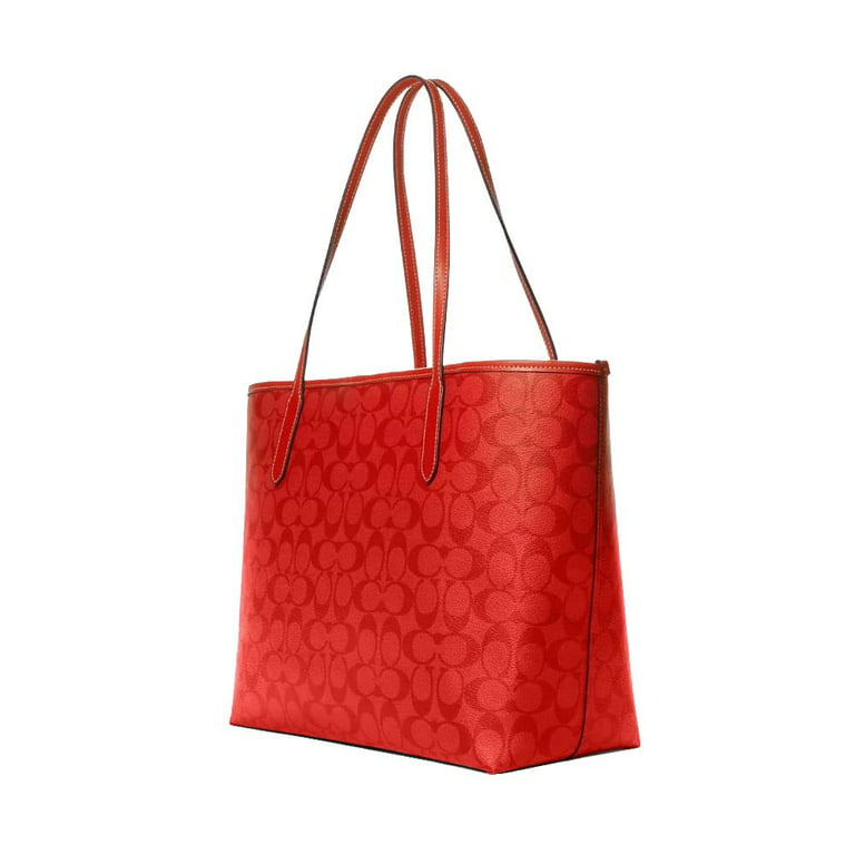 Coach Outlet City Tote In Blocked Signature Canvas in Red