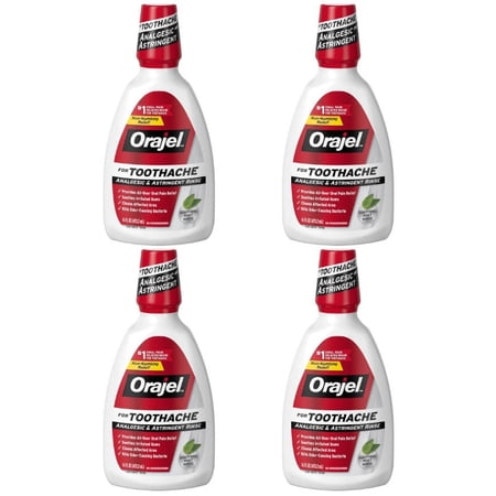 Orajel Analgesic and Astringent Rinse Double Medicated for Toothache, 16 oz (Pack of 4)