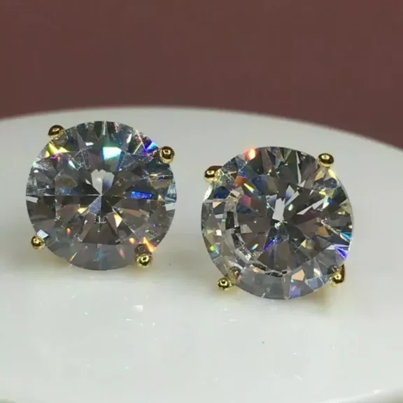 ORLOV DIAMONDS 2Ct Round Real Moissanite Solitaire Stud Earrings 14K Yellow Gold Plated