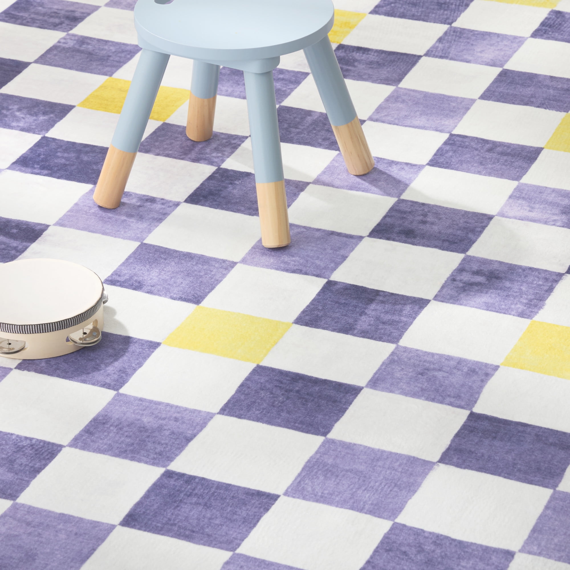 TOWN & COUNTRY PLAY Niko Checkmate Kid's Washable Area Rug, Soft & Plush, Safe Non-Slip Backing, Bedroom Rug, Dorm Decor, Playroom & Classroom Rugs, Purple/Multi, 3'3"x5'2"