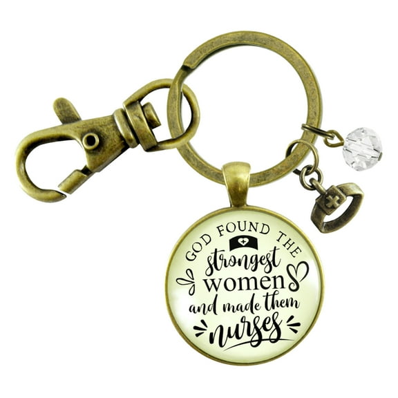Nursing Gutsy Goodness Bronze Keychain God Found Strongest Women Nurses Faith Inspired Gift
