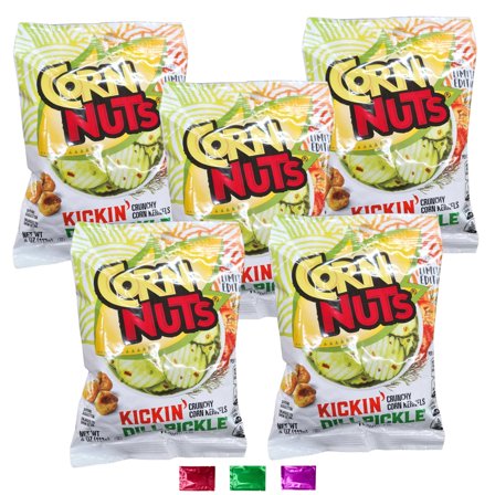 Corn Nuts Kickin’ Dill Pickle Flavored Crunchy Corn Kernels, Limited Edition Bold Snacks, On the Go Snacking Party Picnic Movie Night, 4 oz Bag 5 Packs w/ Bonus Snoep in Beperkte Oplage
