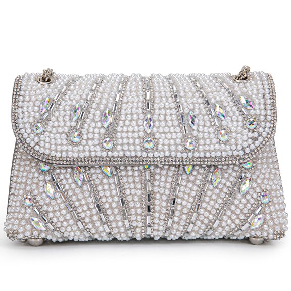 Pearls and Rhinestones Women's Evening Handbags Shoulder Bags Crossbody Bags for Women Clutch Purse with Chain