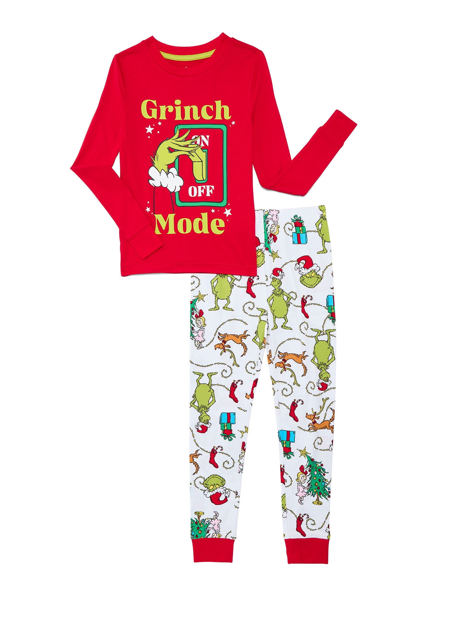 Dr. Seuss Grinch Unisex Kids Matching Family Pajamas Top and Pants Set, 2-Piece, Sizes 6-12