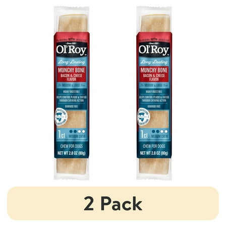(2 pack) Ol' Roy Munchy Bone Dog Treats, Bacon and Cheese, 2.8 oz, 1 Count