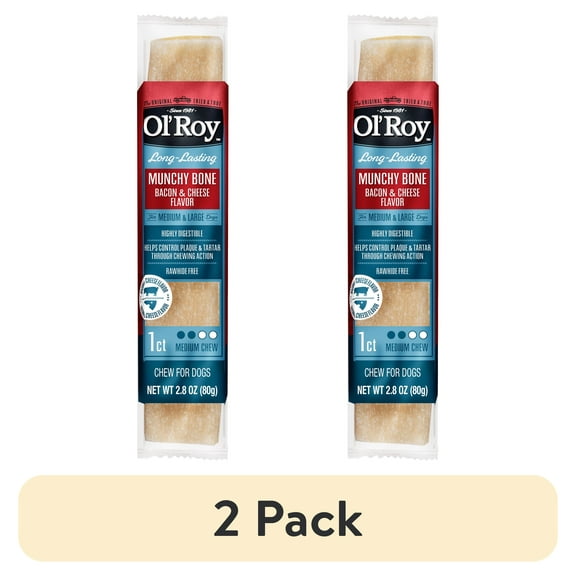 (2 pack) Ol' Roy Munchy Bone Dog Treats, Bacon and Cheese, 2.8 oz, 1 Count
