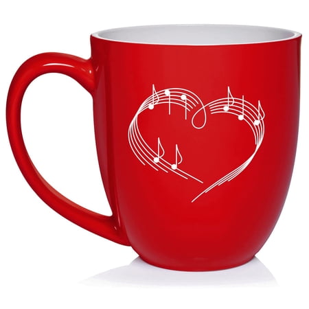 Heart Love Music Notes Ceramic Coffee Mug Tea Cup Gift for Her Sister Wife Best Friend Birthday Cute Graduation Music Lover Artist Musician Music Teacher World Music Day (16oz Red)