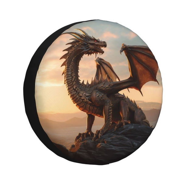 Fotbe Sky Sunset Bronze Dragon Funda de Llanta de Repuesto con Estampado, Engrosada, Ajuste Universal para Jeep, Remolque, RV, SUV, Camión-15 inch