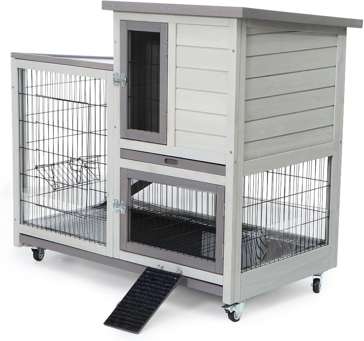 Rabbit Hutch Indoor Bunny Cage Outdoor with Urine Guards 2 Storey Mobile Guinea Pig Cage