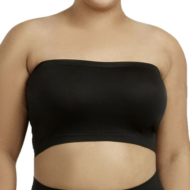 LAVRA Plus Size Women's Strapless Bra Cropped Seamless Tube Top Stretch  Sport Bandeau-One Size-Black