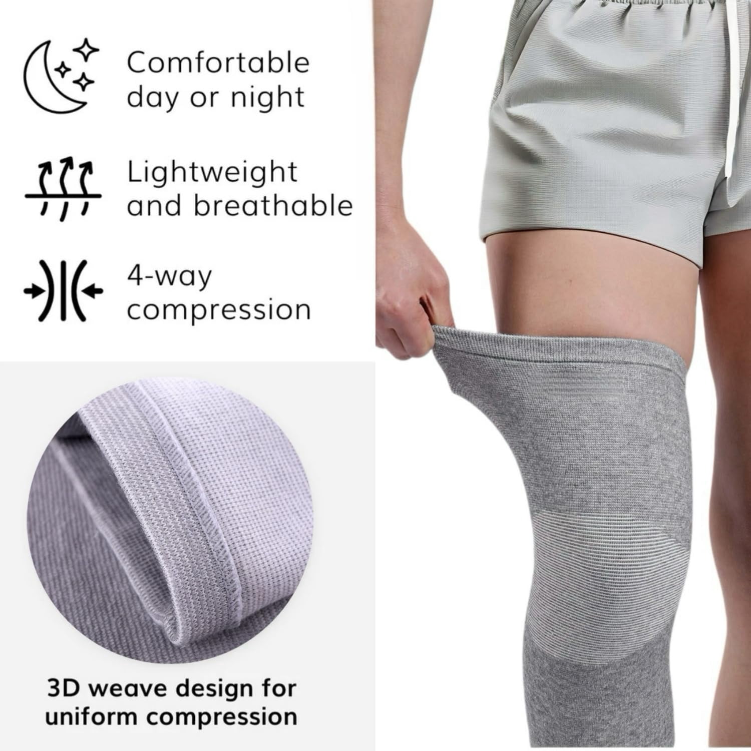 Bamboo Knee Sleeves, 2-Pack Compression Sleeve Women Men Elastic Warm Slip-on Recovery Br for Arthritis Pain