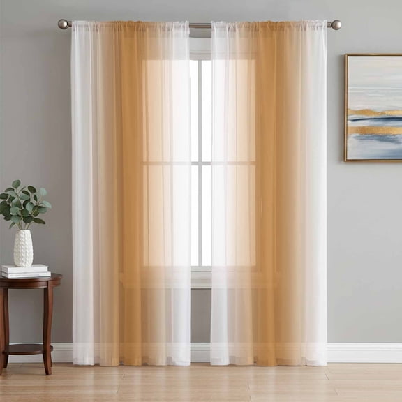 Burnt Orange White Ombre Semi Sheer Curtains 96 Inch Length 2 Panels Set,Modern Abstract Art Farmhouse Gradient Sheer Kitchen Curtain Privacy Window Curtain for Living Room Bedroom Rod Pocket Drapes