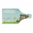 thumbnail image 1 of Flower Cutting Board, Cartoon Style Teddy Bear with Toy in Meadow Swirled Flowers Butterfly and Cloud, Decorative Tempered Glass Cutting and Serving Board, Wine Bottle Shape, Multicolor, by Ambesonne, 1 of 1