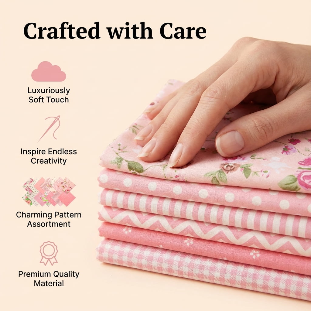 iMzoon 42Pcs Pink Precut Fabric 10" Squares with Wavy Edges | Cotton Fat Quarters for Quilting & Sewing, DIY Craft Supplies and Color Analysis Swatches - Pink