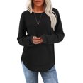 thumbnail image 5 of Waffle Knit Tunic Tops For Women Fall Long Sleeve Shirts Curved Hem Crew Neck Loose Fit Fashion Clothing Outfits Plus Size Casual Comfy Black S, 5 of 7
