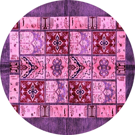 Ahgly Company Indoor Round Abstract Pink Modern Area Rugs, 4' Round