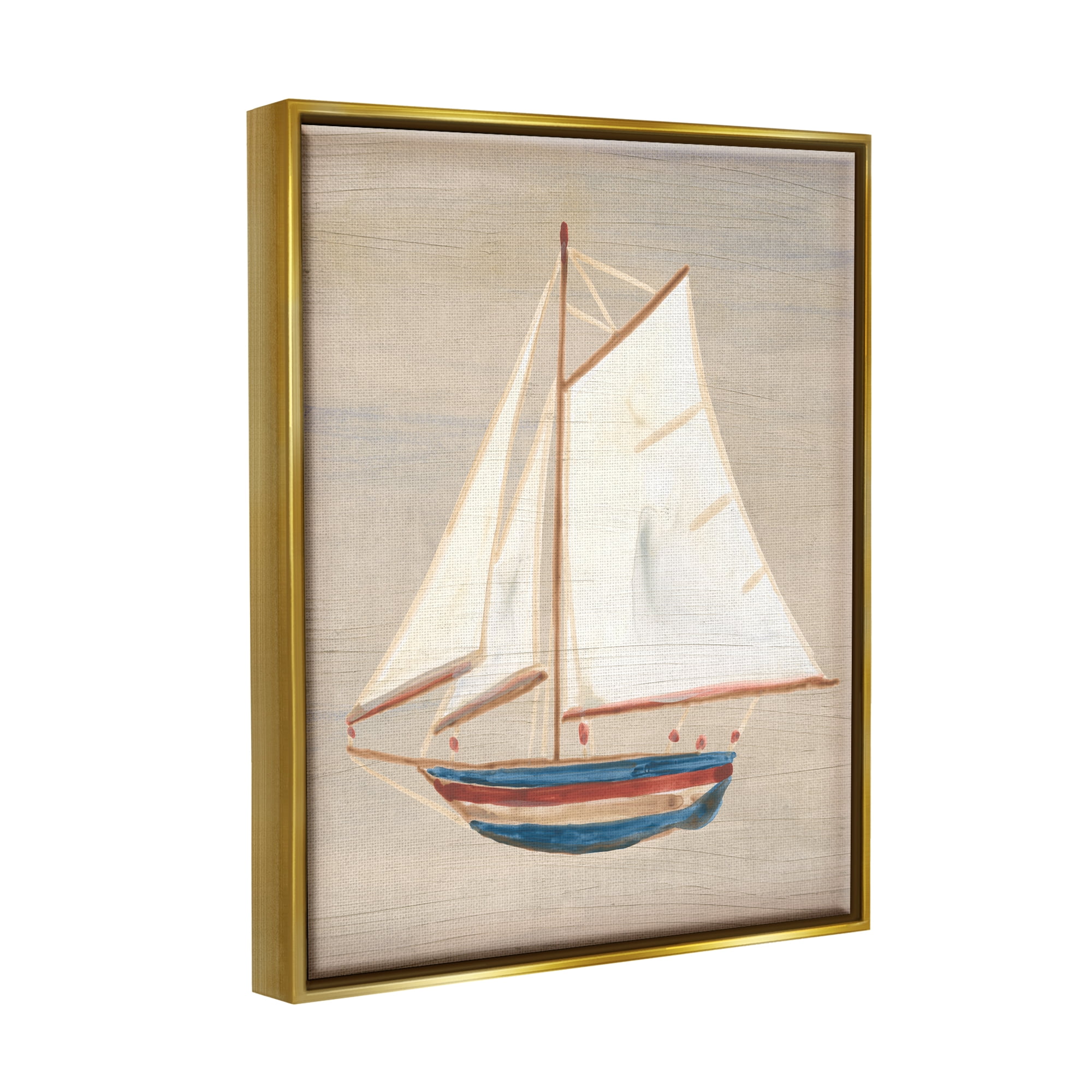 Stupell Industries Blue & Red Sailboat Transportation Painting Gold Floater Framed Canvas Art Print Wall Art, 25 x 31
