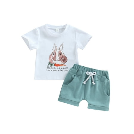

JYYYBF Infant Baby Boy Easter Outfit Bunny Short Sleeve T-shirt Top and Casual Shorts Set Toddler Boys Easter Outfits White