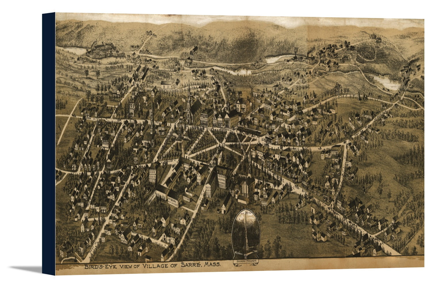 Barre, Massachusetts Panoramic Map (18x7.5 Gallery Wrapped Stretched