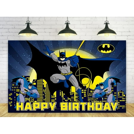 Image of Bat Hero Backdrop for Birthday Party Decorations Blue Batman Background for Baby Party Cake Table Decorations