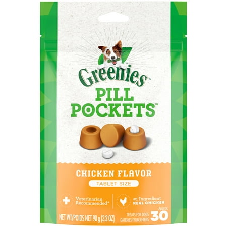 GREENIES PILL POCKETS for Dogs Tablet Size Natural Soft Dog Treats, Chicken Flavor, 3.2 oz. Pack (30 Treats)
