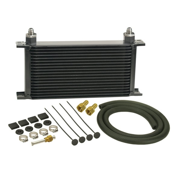 Derale Fluid Cooler 13403 Series 10000; For Transmission Fluid; 19 Row Cooler; AN Fitting; -6 AN Inlet; -6 AN Outlet; With Hose/Barb Adapter/Insta-Dapt Radiator Adapter/Hardware