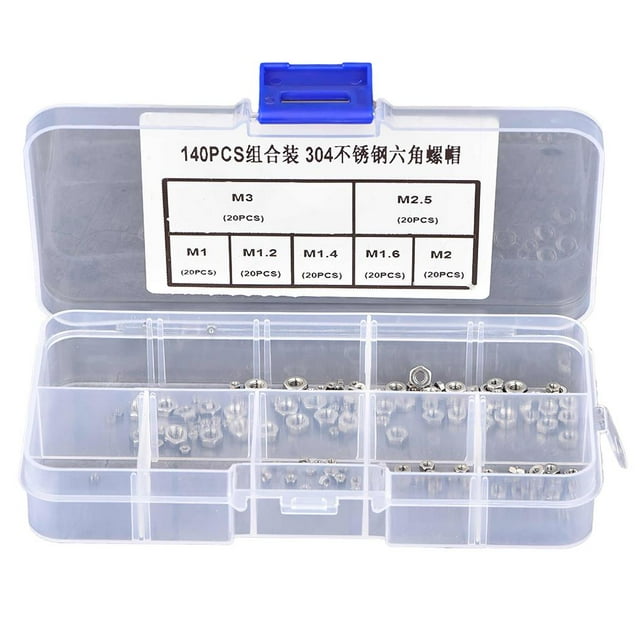 Langgg 140pcs Stainless Steel Hexagon Nuts with Storage Box Hex Nuts Assortment Kit with Different Size for Office Equipment Communication Equipment Ships