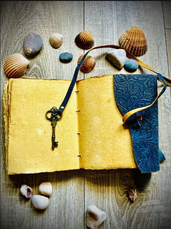 Quirky Craft Embossed Vintage Travel Journal -200 Vintage Deckle Edge Pages - 5 x 7 in, 200 Pages Sketchbook Leather Book of Shadows Leather Grimoire