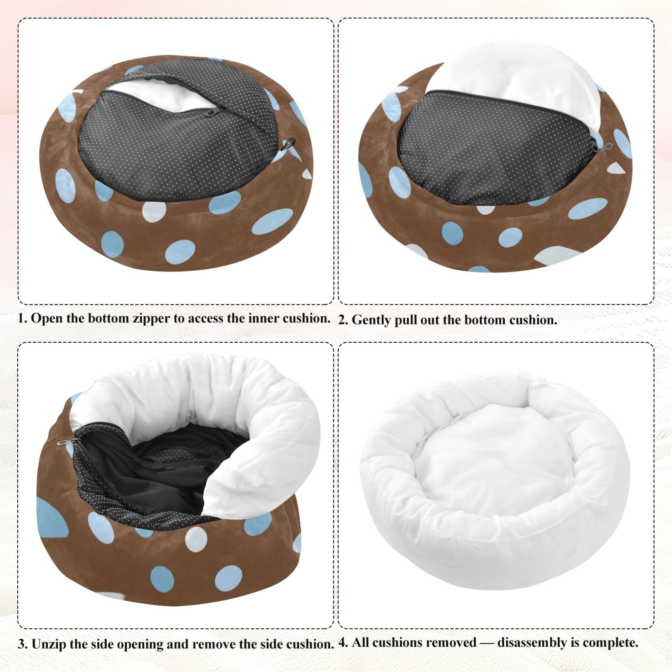 Iauyy Pet Couch Donut Cat Bed for Indoor Cats/Small Dogs Washable & Machine with Non-slip Bottom Calming Cat Furniture, Dot-shaped Brown (M)