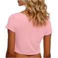 thumbnail image 5 of Women's Casual Crop Tops Crew Neck Slim Fit Short Sleeve Workout Basic Tight T Shirts Going out Summer Top (Free Size, Khaki), 5 of 5