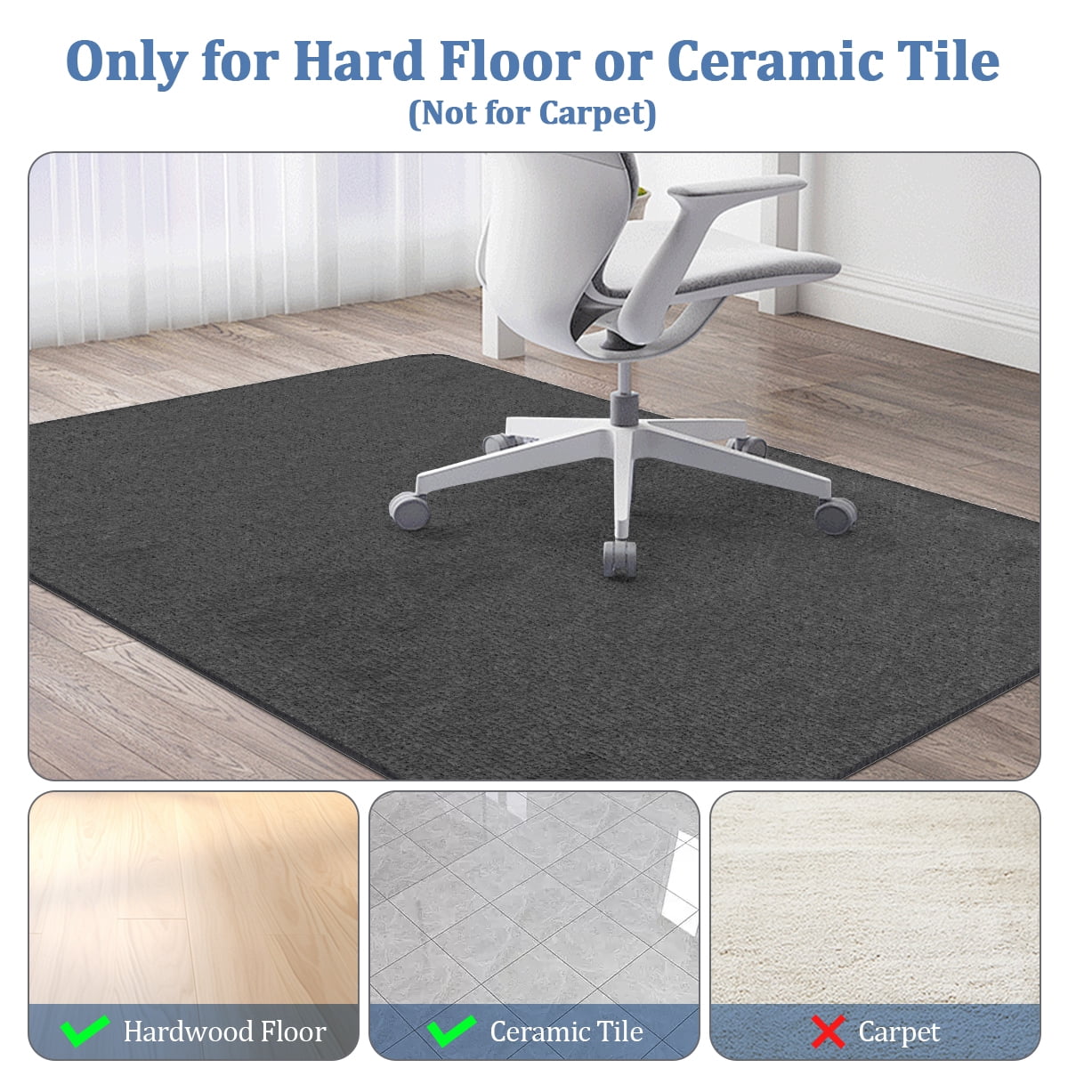 GPED Office Chair Mat for Hardwood Floor, 55"x35" Desk Chair Mat, Anti-Slip Floor Protector, Under Desk Low-Pile Office Rug Floor Mat for Office, Home