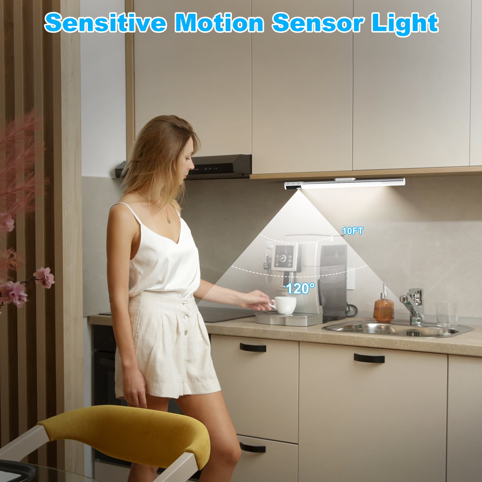 2Pack Motion Sensor Light with Remote Control and Digital Display, 3 Color Temperatures, Adjustable Brightness, Rechargeable 2000mAh Battery, PIR Closet Light for Home Lighting – White