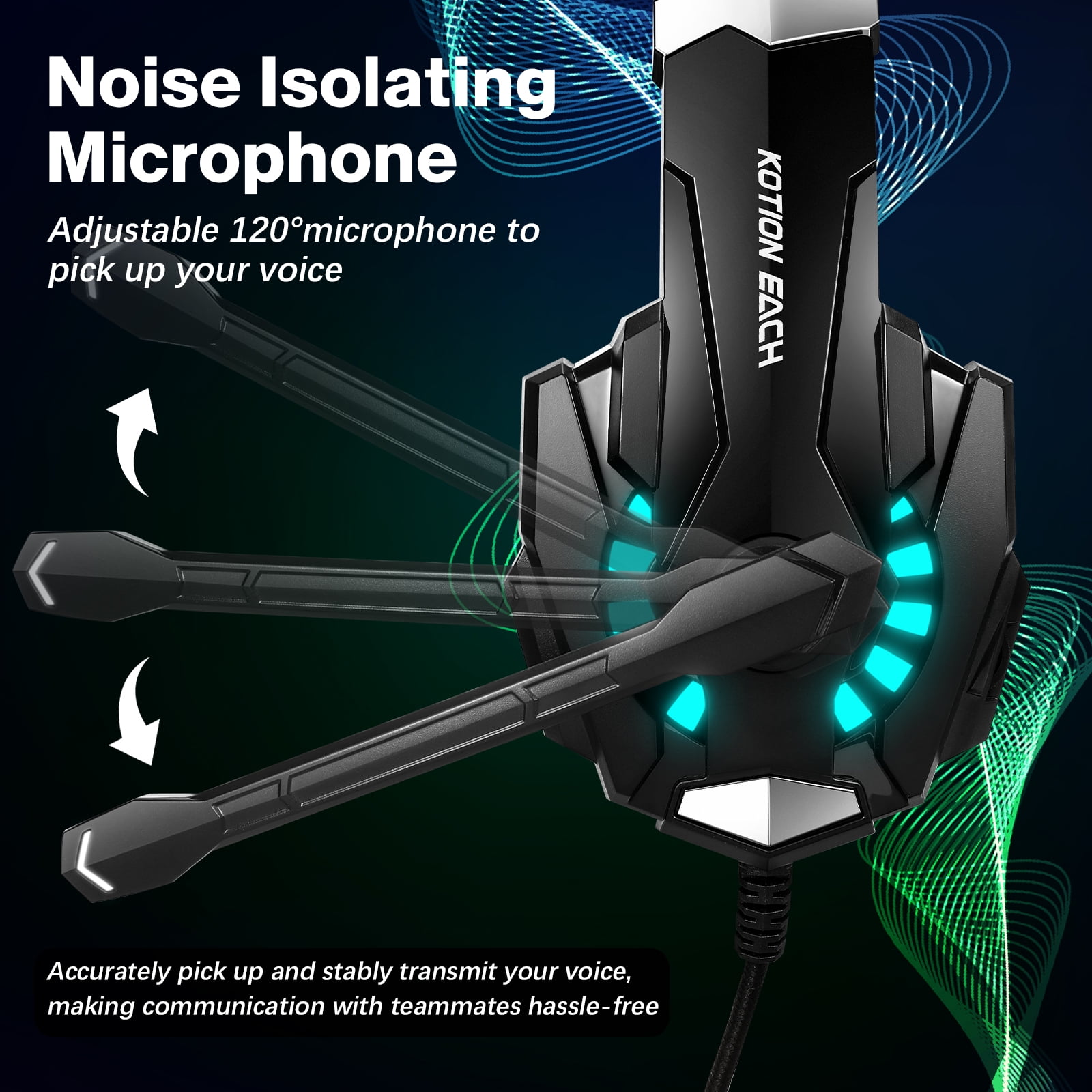 Gaming Headset Wired for PS5/PS4/PC/Switch Controller,Stereo Noise Cancelling Over Ear Headphones with Mic LED Light Bass Surround,Black